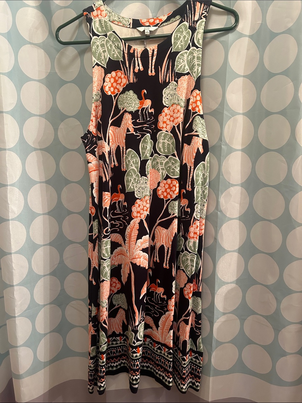 crown & ivy Black Dress with Coral and Mint Botanical Print